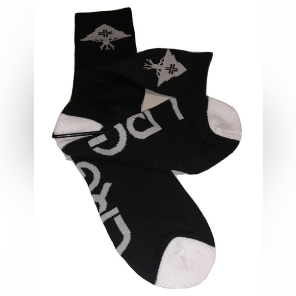 LRG Lifted Research Group Crew Socks 1 Pair Men 6.5-12 Black w White Tree & Logo - Picture 7 of 9